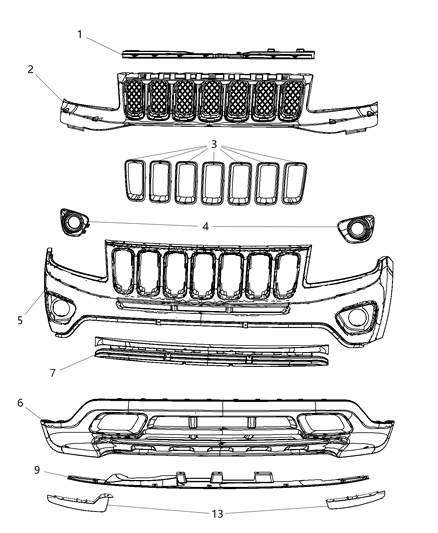 2017 Jeep Compass Fascia, Front Diagram