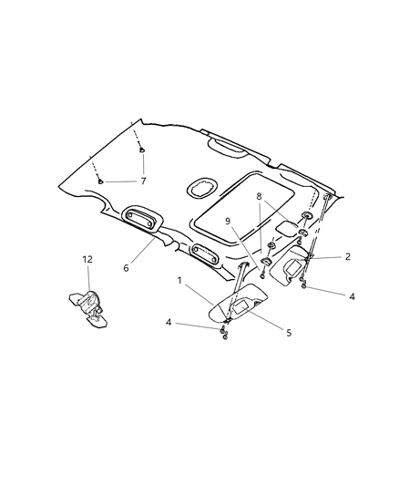 2001 Chrysler PT Cruiser Headliner & Visor Diagram