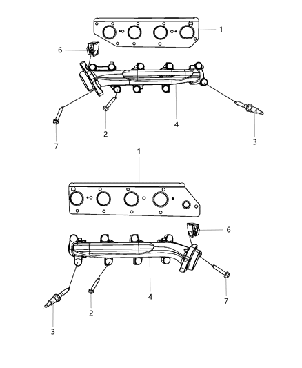 2008 Dodge Ram 1500 Exhaust Manifold & Exhaust Manifold Heat Shield Diagram 2