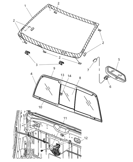 2006 Dodge Ram 1500 Windshield, Backlite And Inside Mirror Diagram