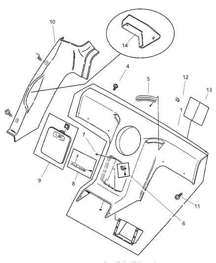 1999 Dodge Viper Quarter & Rear Bulkhead Panels Diagram 1