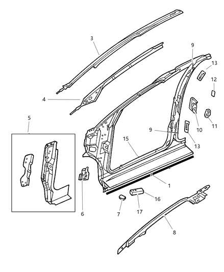 2000 Dodge Grand Caravan Body Front Pillar & Aperture Panel Diagram