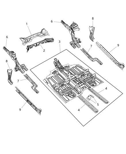 2012 Dodge Dart Pan-Front Floor Diagram for 68105059AA