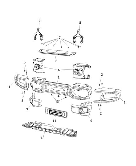 2017 Jeep Wrangler Front Bumper Diagram for 68277078AA