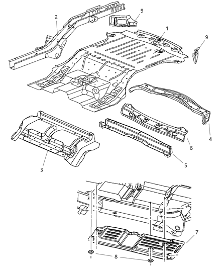 2007 Jeep Grand Cherokee Rail-Rear Floor Pan Side Diagram for 5166026AB