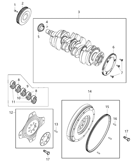 2015 Jeep Renegade Crankshaft , Crankshaft Bearings , Damper And Flywheel Diagram 2