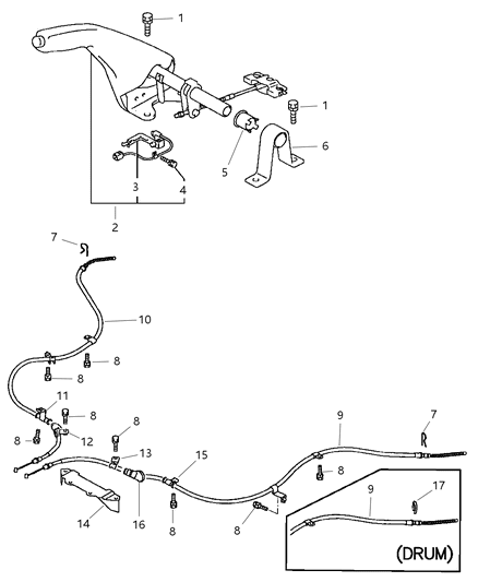 1997 Chrysler Sebring Lever & Cables, Parking Brake Diagram 1