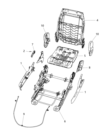 2008 Dodge Avenger Adjusters, Recliners & Shields - Passenger Seat - Manual Diagram