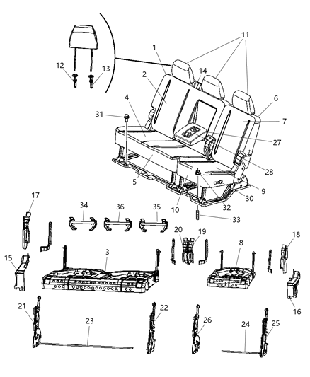 2009 Dodge Ram 3500 Rear Seat - Split Seat Diagram 8