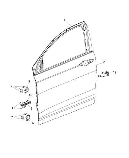 2015 Chrysler 200 Front Door, Shell & Hinges Diagram