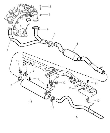 1998 Dodge Durango Exhaust Muffler Diagram for 52103432AB