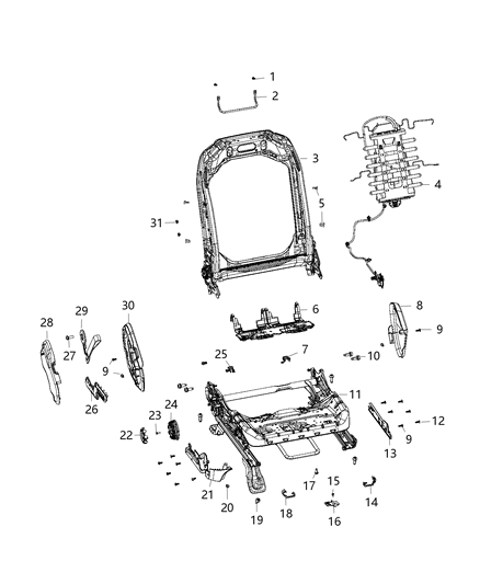 2020 Jeep Wrangler Adjusters, Recliners, Shields And Risers - Driver Seat Diagram 4