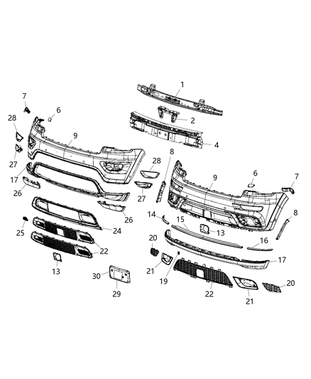 2017 Jeep Grand Cherokee Fascia, Front Diagram 1