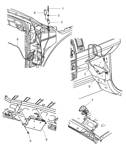 2004 Dodge Durango Antenna-Base Cable And Bracket Diagram for 56043184AB