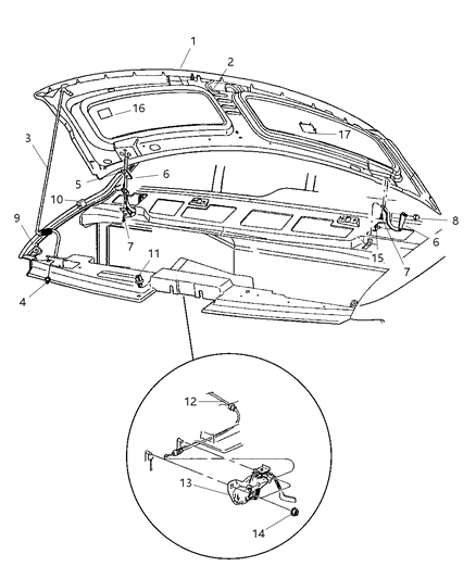 1998 Dodge Ram Wagon Hood & Hood Release Diagram