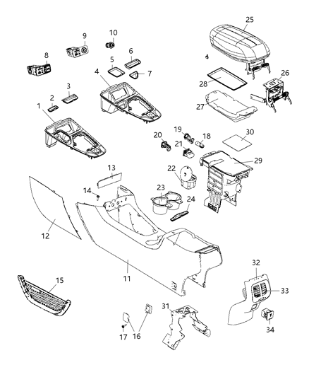 2016 Jeep Cherokee Floor Console Front Diagram