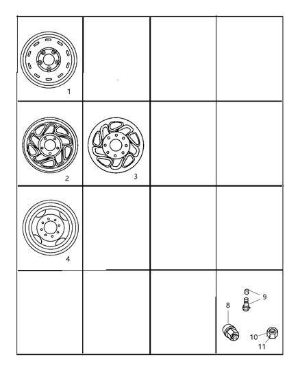 1998 Dodge Ram 2500 Quad & Club Cab Wheels & Hardware Diagram