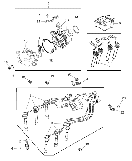 1999 Chrysler Sebring Convertible Spark Plugs, Cables & Coils Diagram