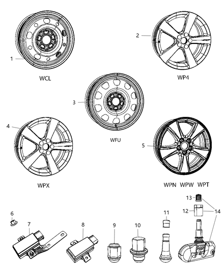 2010 Dodge Caliber Aluminum Wheel Diagram for 1LT46PAKAA