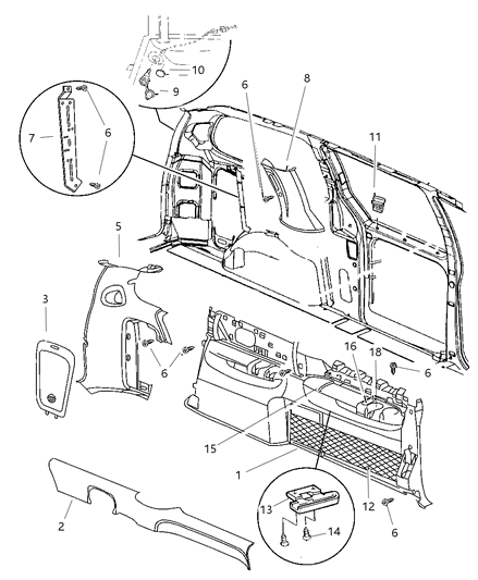 1997 Dodge Grand Caravan Clip Molding Diagram for 6505072AA