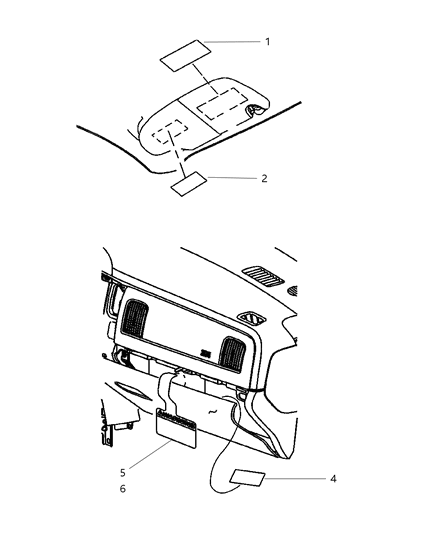 2003 Dodge Ram 2500 Instrument Panel & Visor Diagram