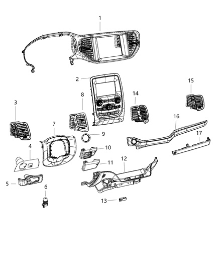 2021 Dodge Durango APPLIQUE-Instrument Panel Diagram for 6XA381A3AA