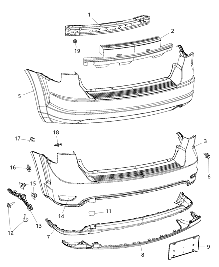 2019 Dodge Journey Rear Upper Bumper Cover Diagram for 5RS17TZZAD