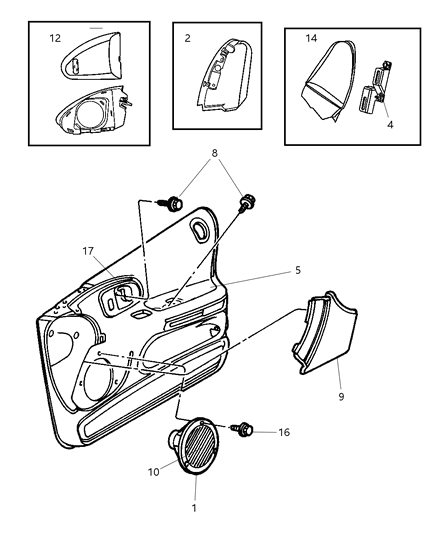 2001 Chrysler 300M Door, Front Bezels & Speakers Diagram