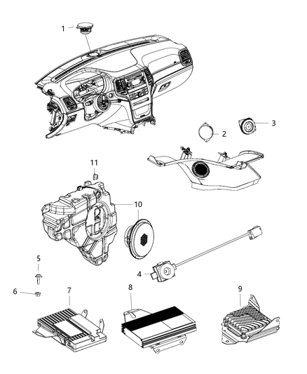 2015 Jeep Grand Cherokee Speakers Instrument Panel & Quarters & Amplifiers Diagram