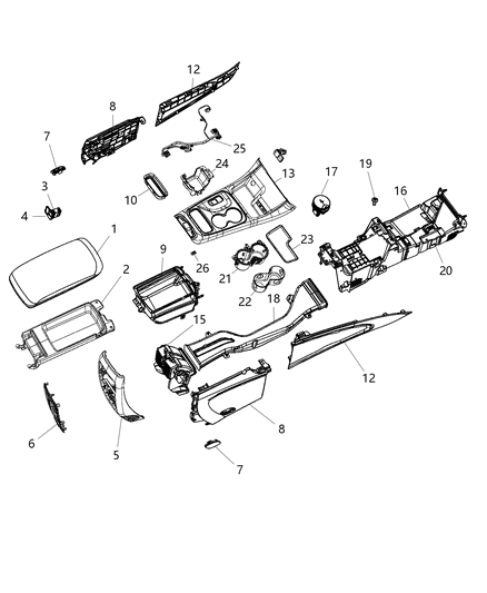 2016 Dodge Durango Floor Console Front Diagram