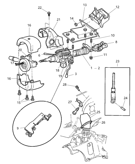 2005 Dodge Caravan Column, Steering Upper And Lower Diagram