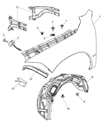 2010 Dodge Ram 2500 Shield-Fender Diagram for 68036598AB