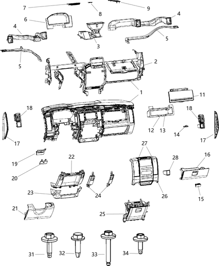 2010 Dodge Ram 2500 Mat-Instrument Panel Diagram for 1NL932D3AA