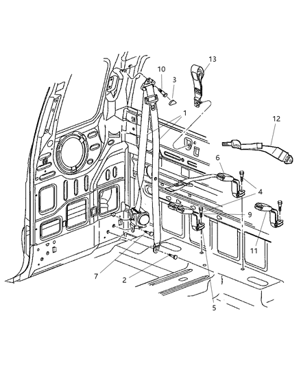 2004 Dodge Dakota Belts, Rear Seat & Tethers Diagram