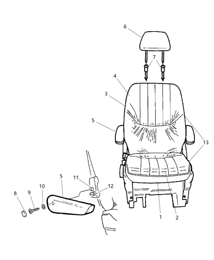 2002 Chrysler Town & Country Seat Armrest Diagram for UD741QLAA