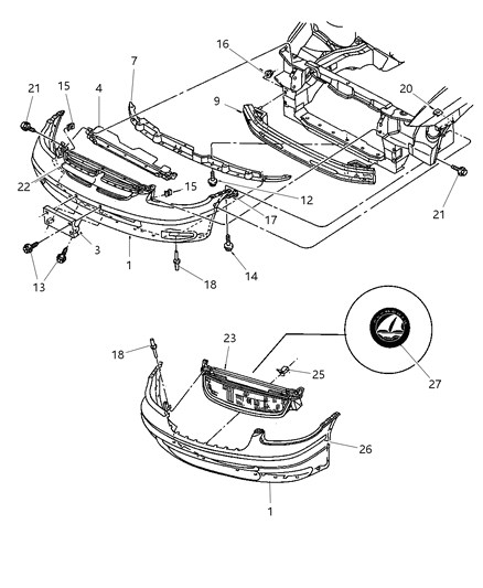 1997 Chrysler Town & Country Front Bumper Cover Diagram for 4797586