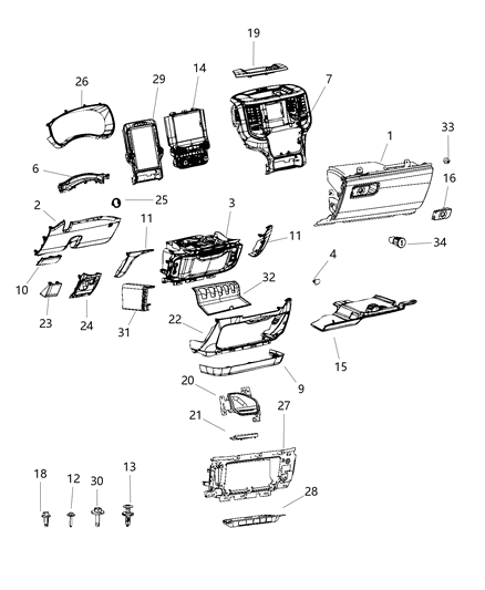 2019 Ram 5500 Instrument Panel, Lower Diagram