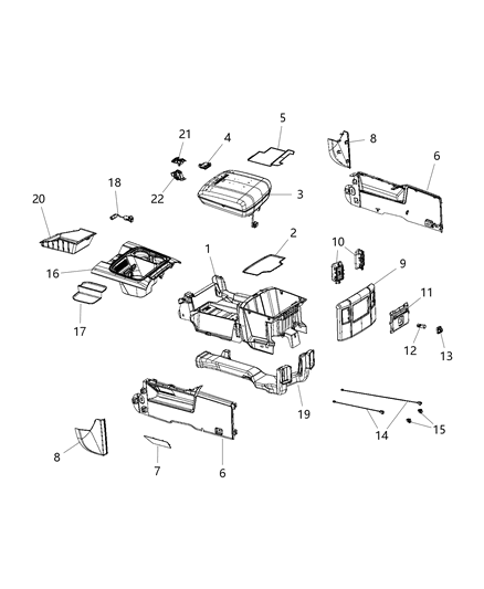 2019 Ram 1500 Console ARMREST Diagram for 6RD72HL1AF