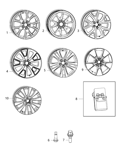 2016 Jeep Cherokee Wheels & Hardware Diagram