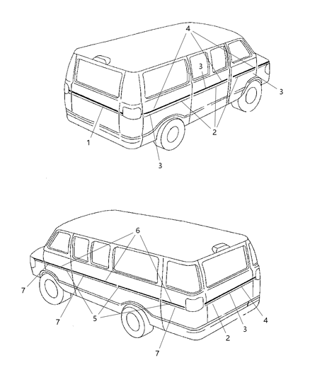 1998 Dodge Ram Wagon Tape Stripes Diagram