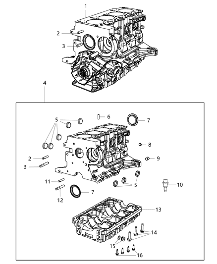 2014 Dodge Dart Engine-Short Block Diagram for 68236569AA