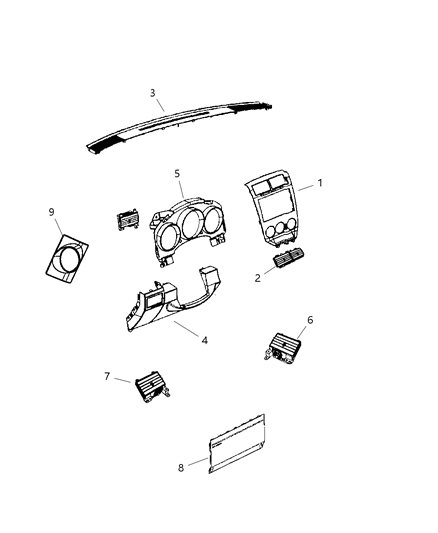 2008 Dodge Caliber Bezel-Instrument Cluster Diagram for 1AV62XDHAB