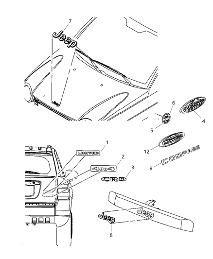 2012 Jeep Compass Nameplates - Emblem & Medallions Diagram
