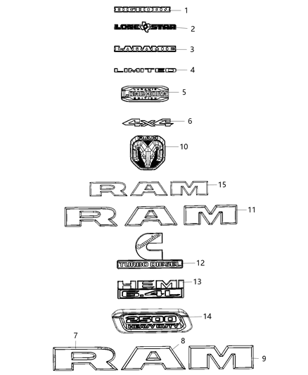 2019 Ram 2500 Nameplates, Emblems And Medallions Diagram