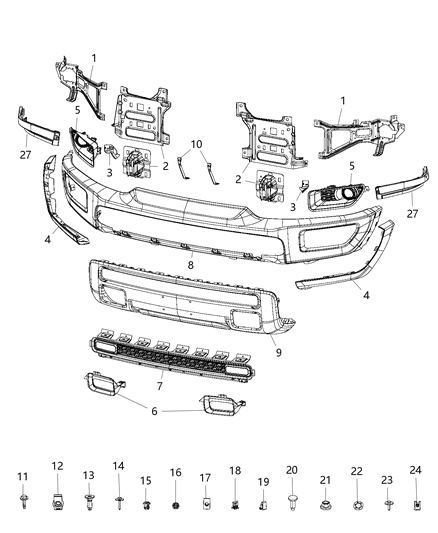 2015 Ram 1500 Fascia, Front Diagram 2