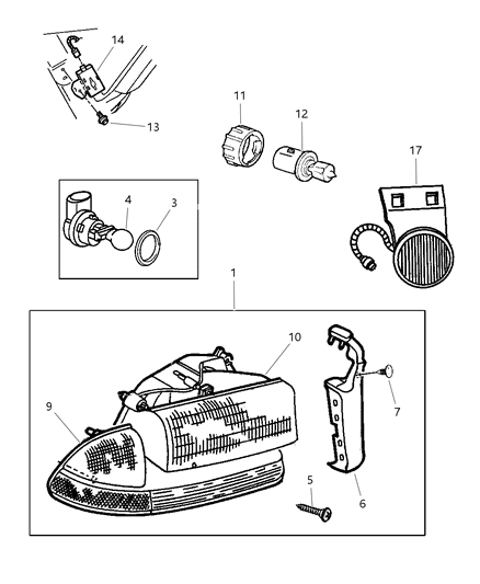 1998 Dodge Durango Headlight Combination Assembly Right Diagram for 2AME55110A