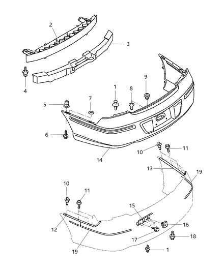 2003 Chrysler Sebring Rear Bumper Cover Diagram for MR990730