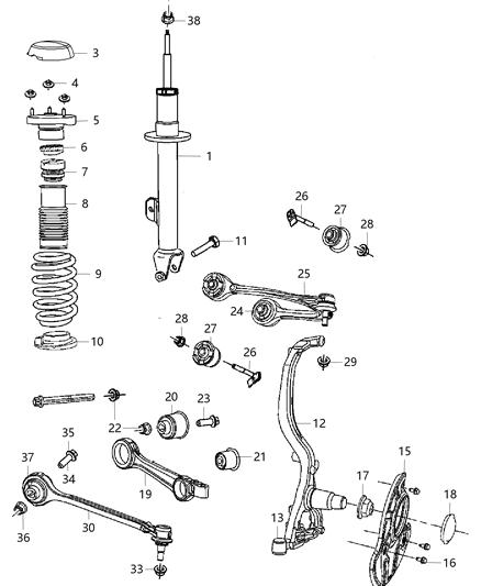 2020 Dodge Charger Suspension - Front, Springs, Shocks, Control Arms Diagram 2