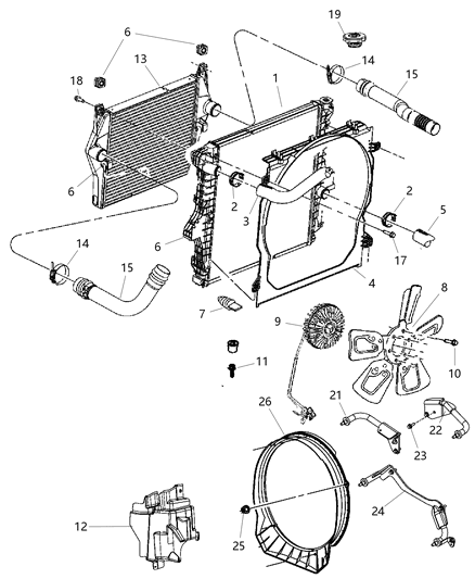 2007 Dodge Ram 3500 Radiator & Related Parts Diagram 1