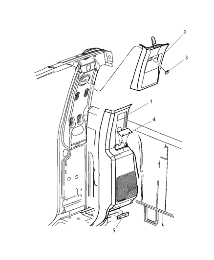 2008 Dodge Dakota Interior Moldings And Pillars - Extended Cab Diagram